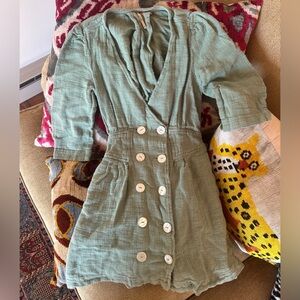 Free People Green Linen Button-Down Dress